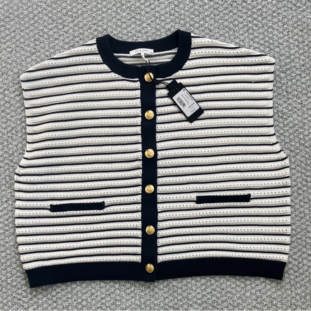 rag & bone Navy and White Striped Cardigan Vest